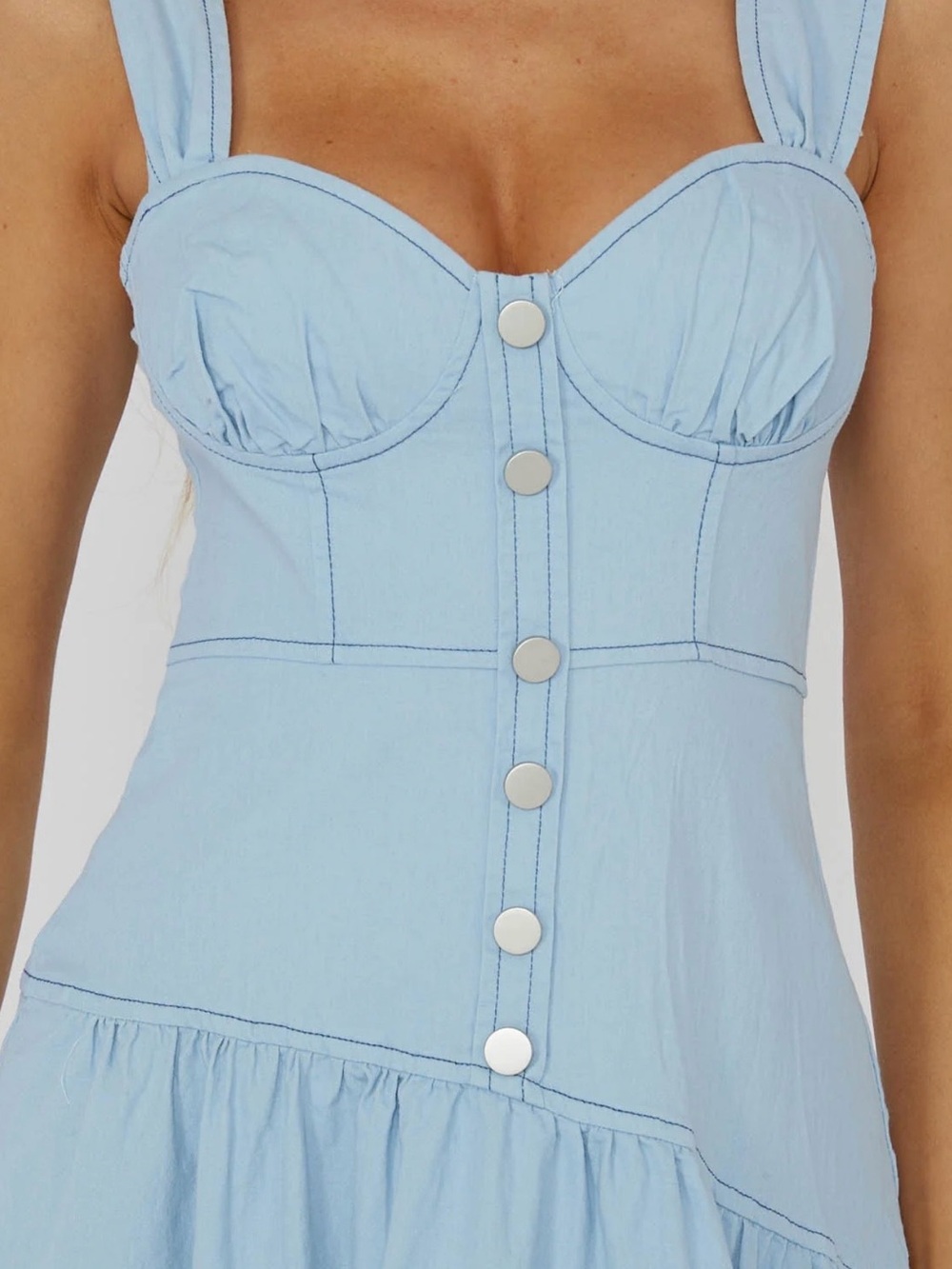 Pansy Flounce Hem Maxi Dress Light Blue Black - Picture 3 of 6